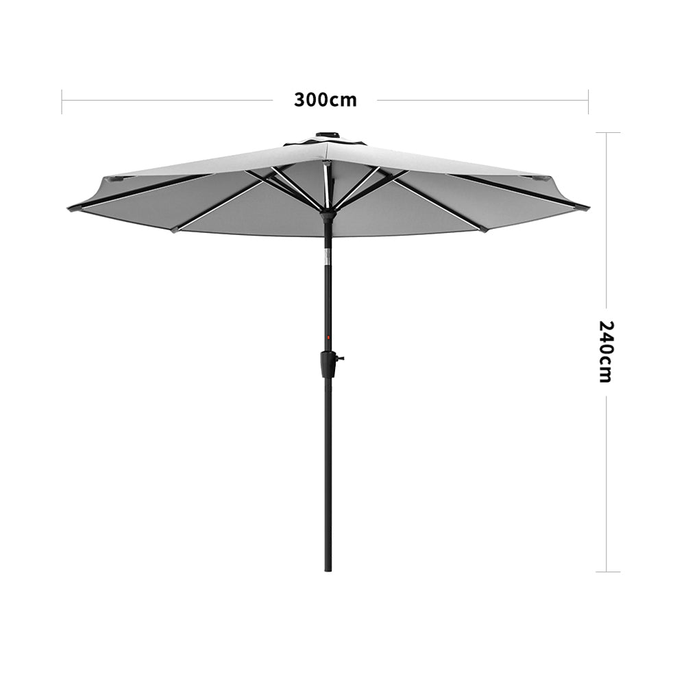 New 3M Solar Powered LED Parasol Outdoor Garden Tilt Umbrella with Crank