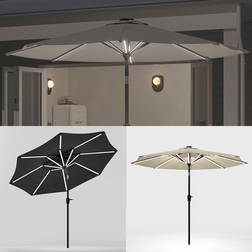 New 3M Solar Powered LED Parasol Outdoor Garden Tilt Umbrella with Crank