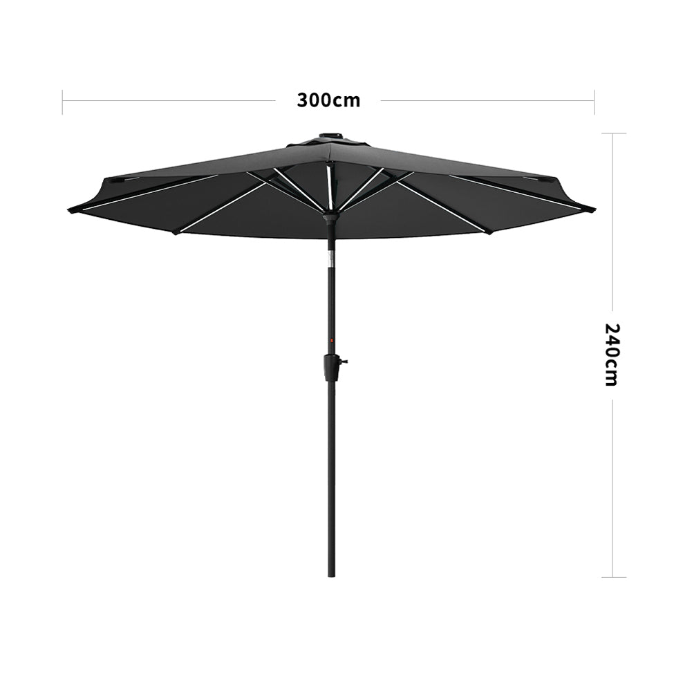 New 3M Solar Powered LED Parasol Outdoor Garden Tilt Umbrella with Crank