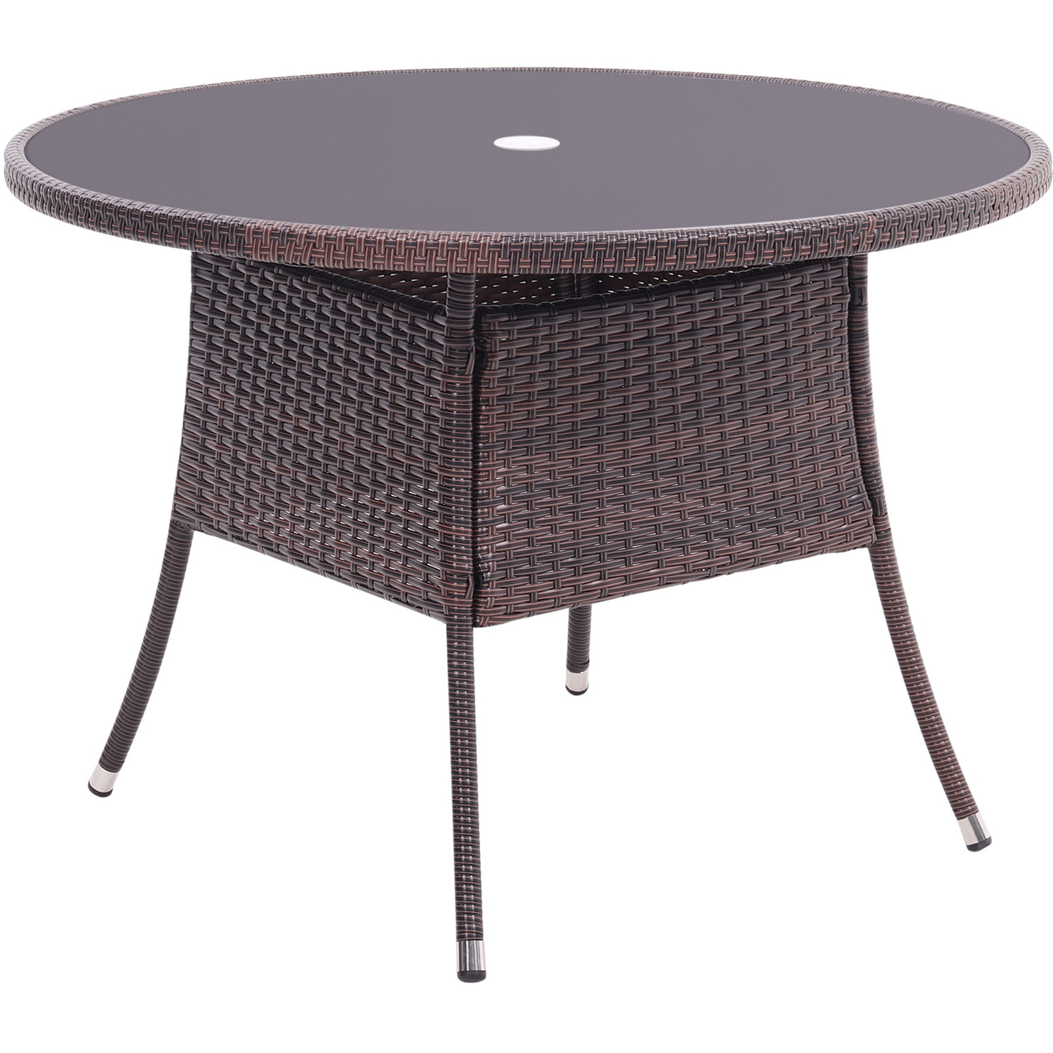 New Rattan Wicker Tempered Glass Garden Table with Parasol Hole 80cm Dia