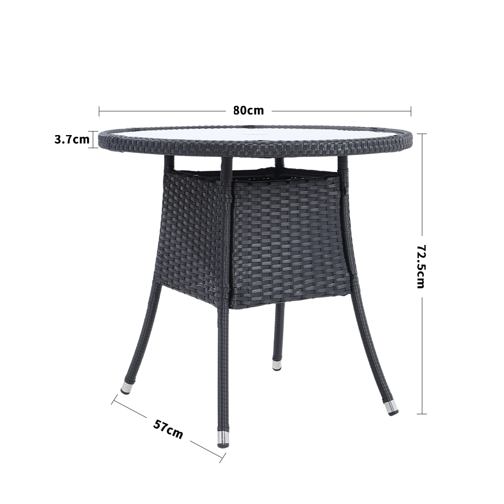 New Rattan Wicker Tempered Glass Garden Table with Parasol Hole 80cm Dia