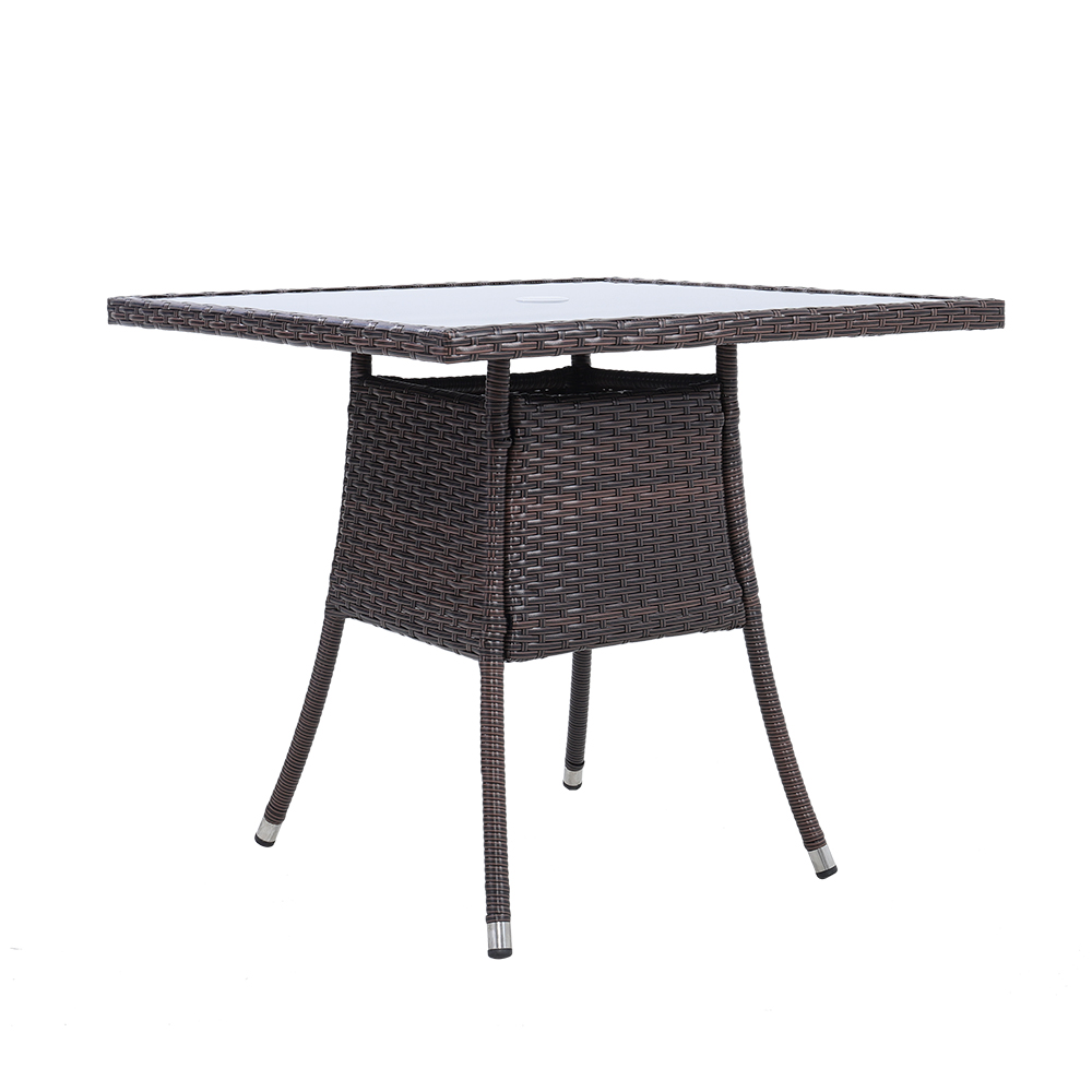 New Rattan Wicker Square Tempered Glass Garden Table 80cm W