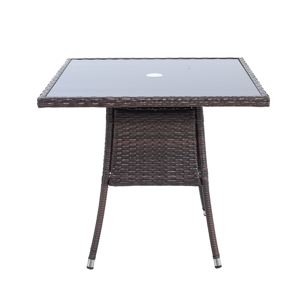 New Rattan Wicker Square Tempered Glass Garden Table 80cm W