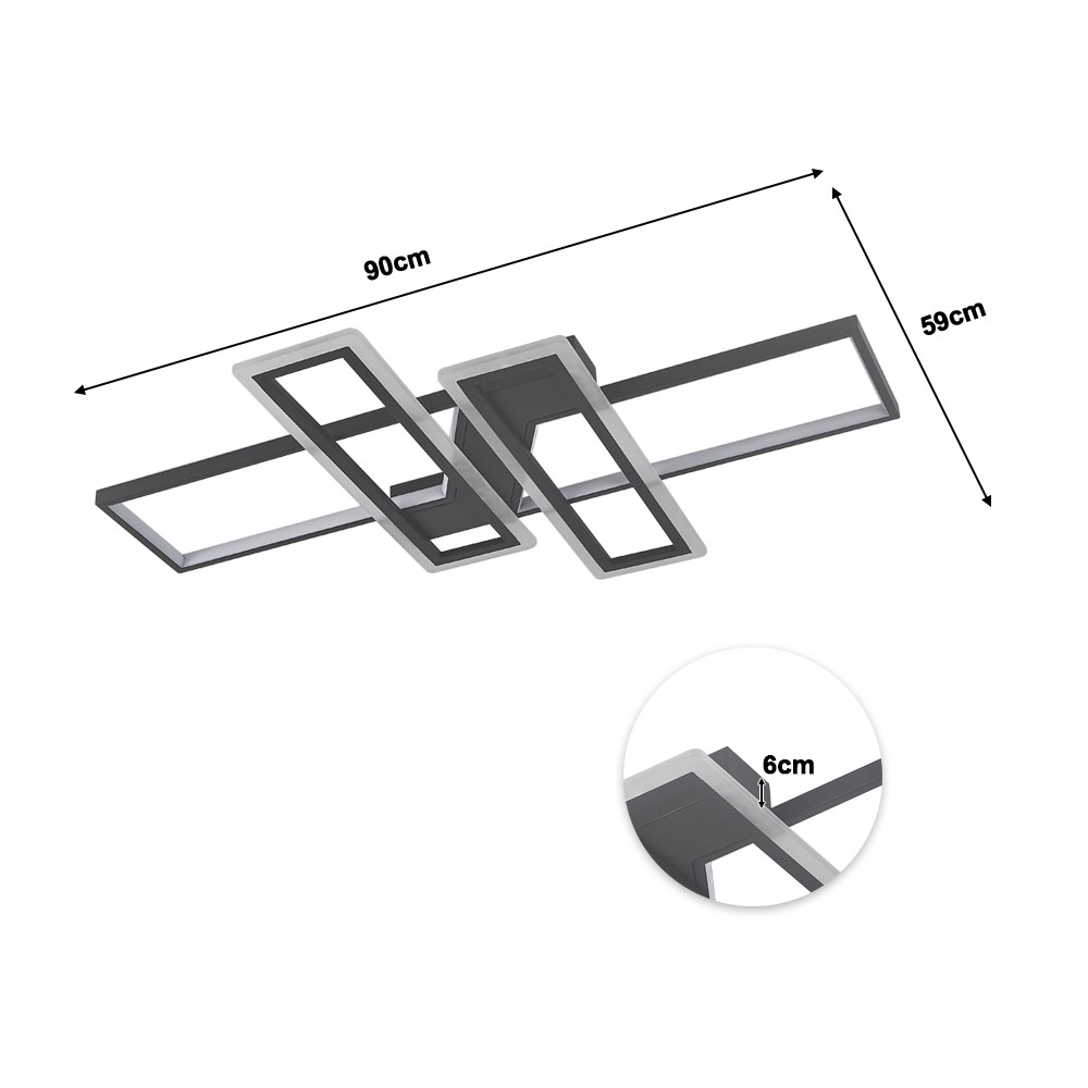 New 90cm W Geometric Black Frame LED Ceiling Light Cool White Non-Dimmable