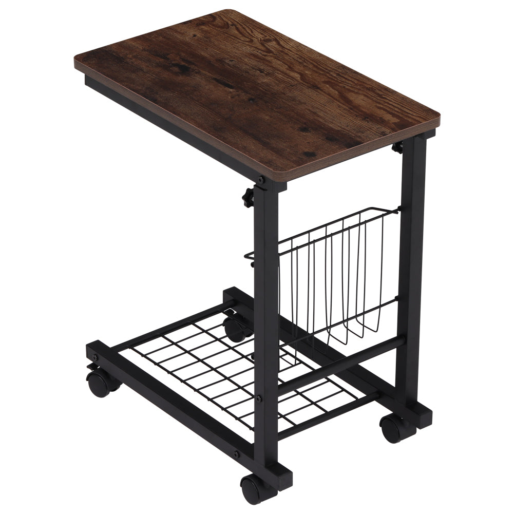 New C Shaped Side Table With Wheels Adjustable Height