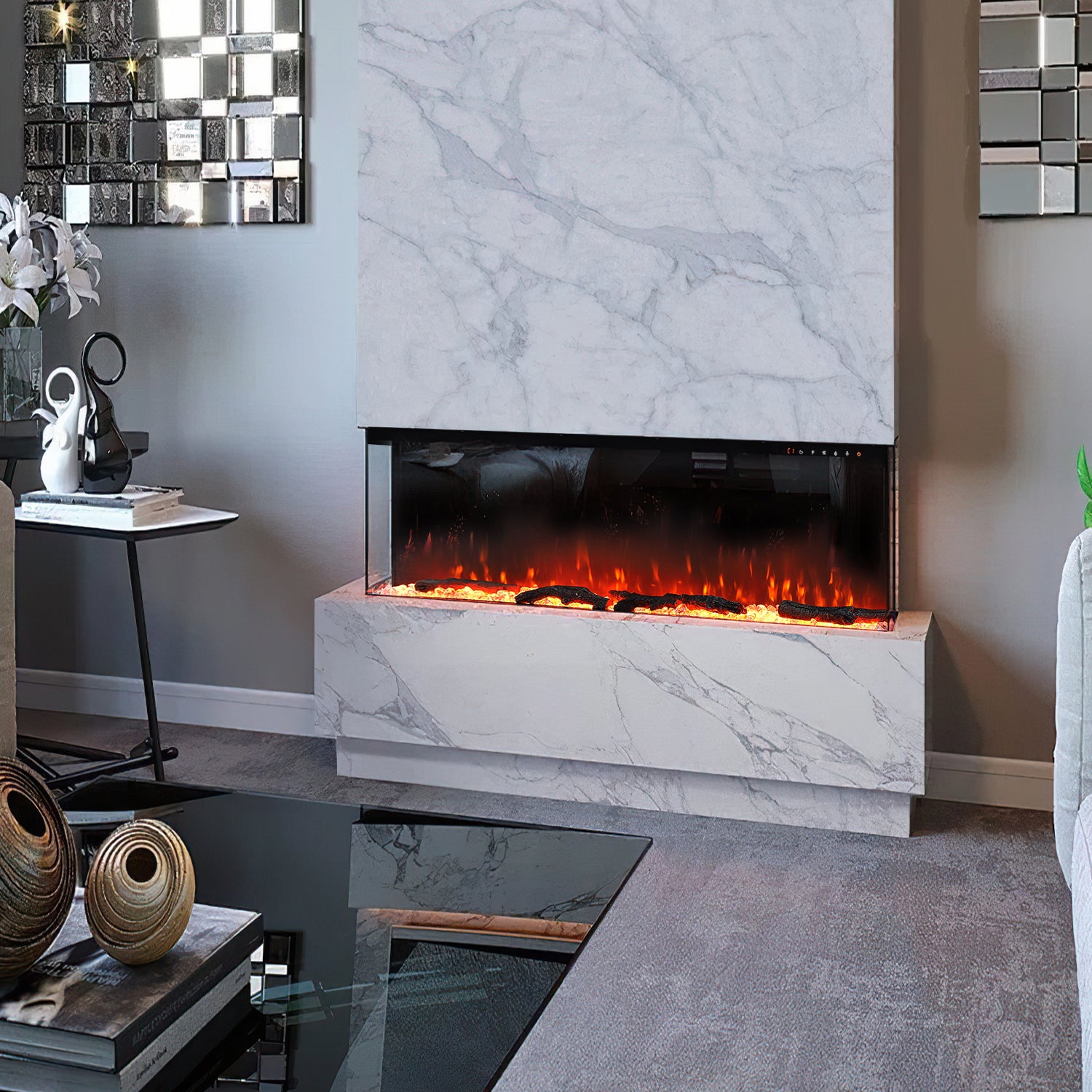 New 40/50/60/70/80 Inch 3 Sided Recessed/Freestanding Electric Fireplace