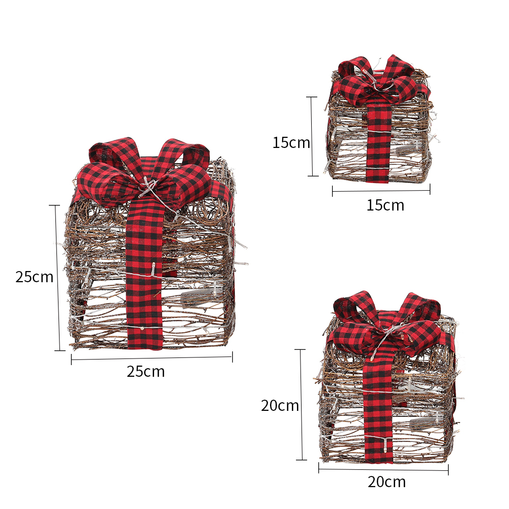 New 3Pcs Rattan Weaving Christmas Gift Boxes with Lighting