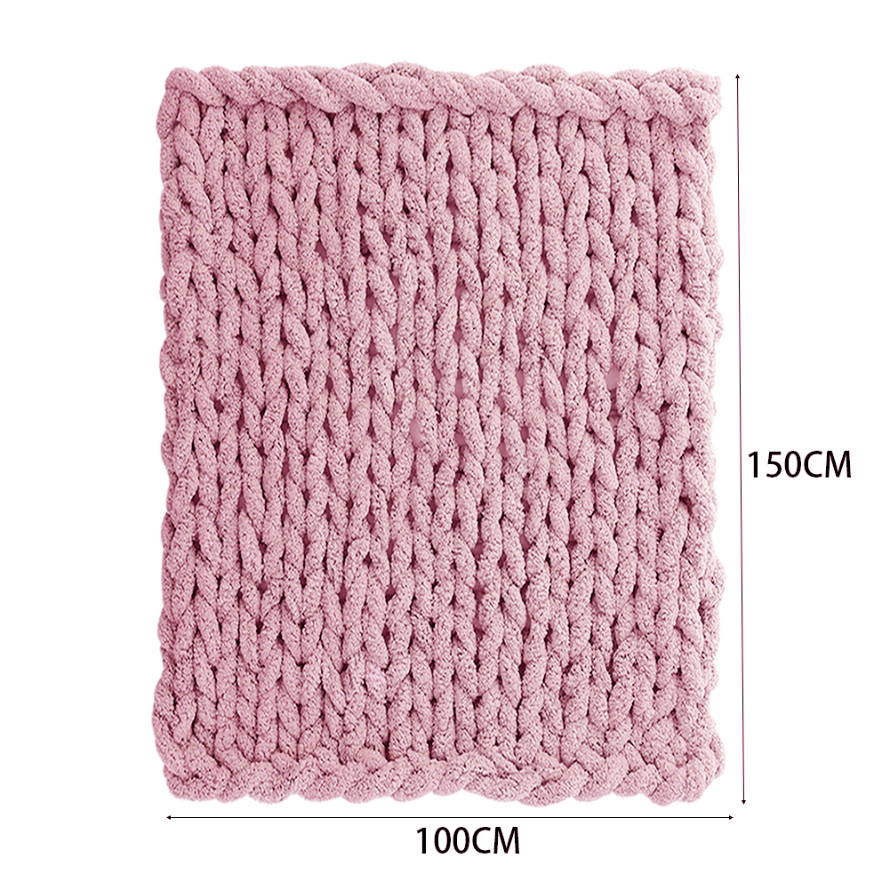 Pink Hand-Woven Chenille Blanket 150 x 100cm