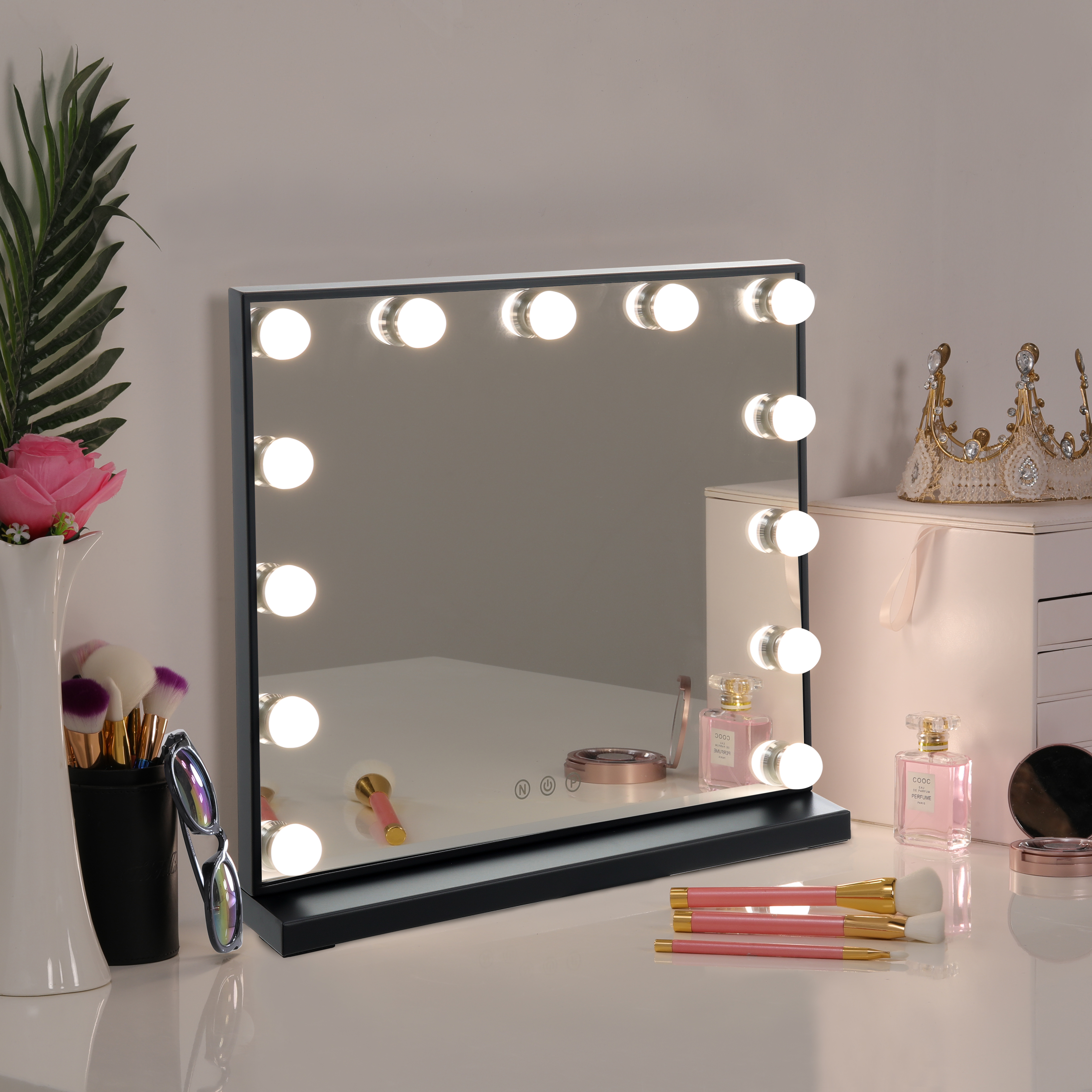 New Black Rectangle LED Makeup Vanity Mirror 13 Bulbs