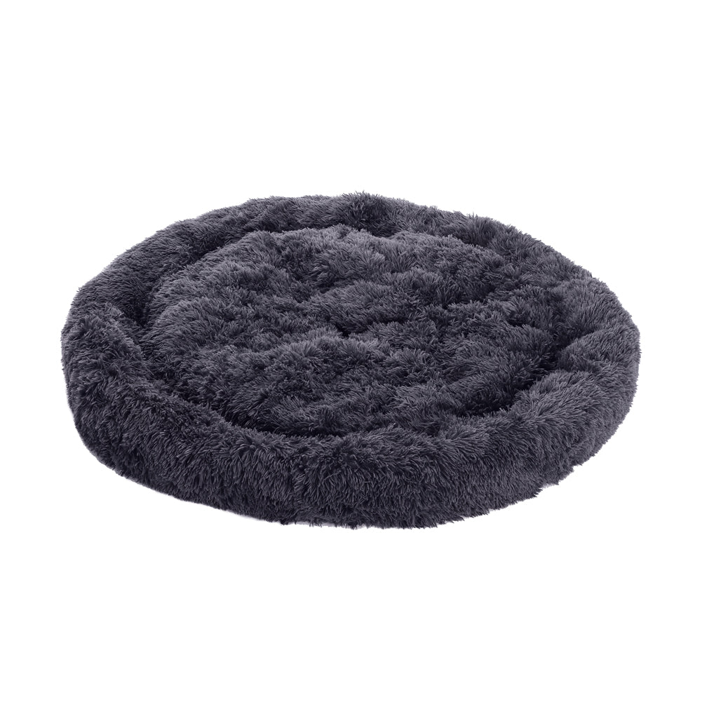New Round Donut Plush Dog Cuddler Bed Dark Grey