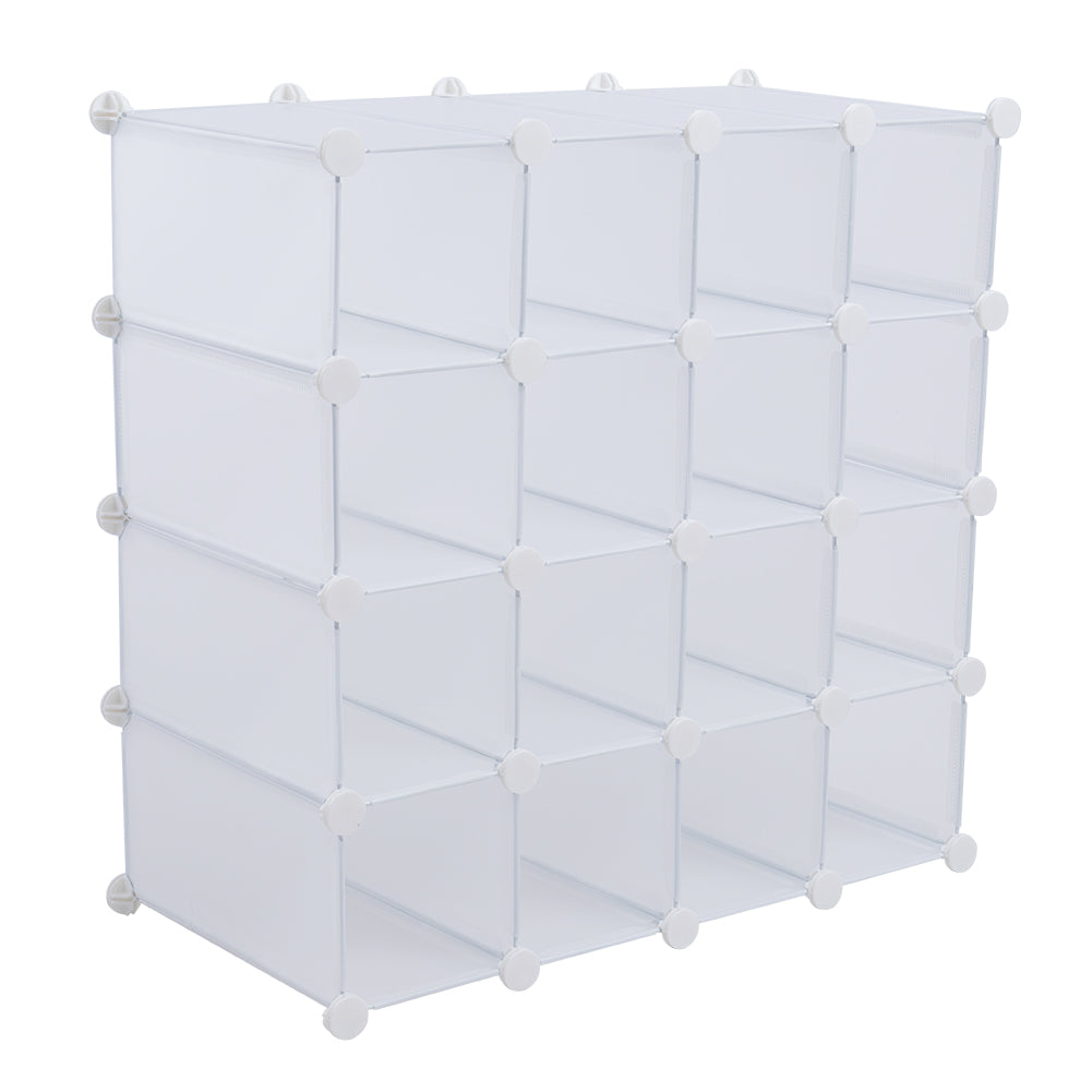 New White Modular Plastic Shoe Rack Cabinet 16 Cube Organiser