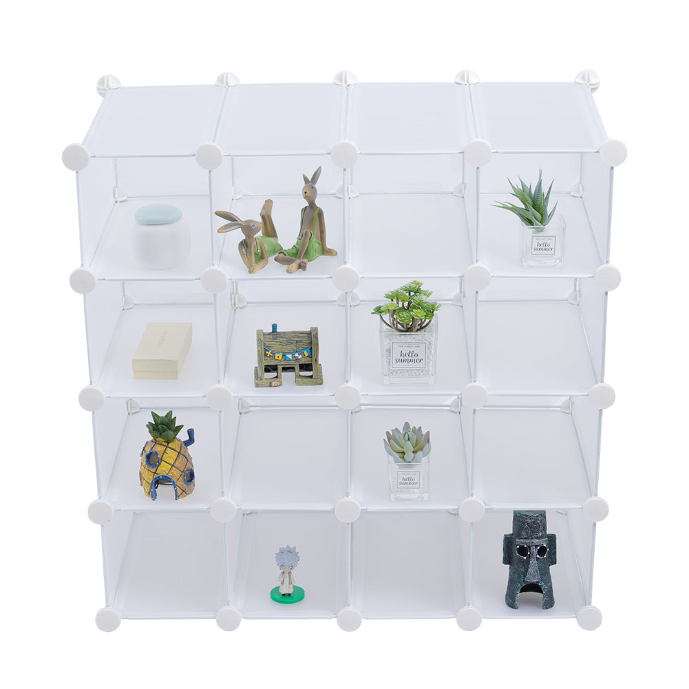 New White Modular Plastic Shoe Rack Cabinet 16 Cube Organiser