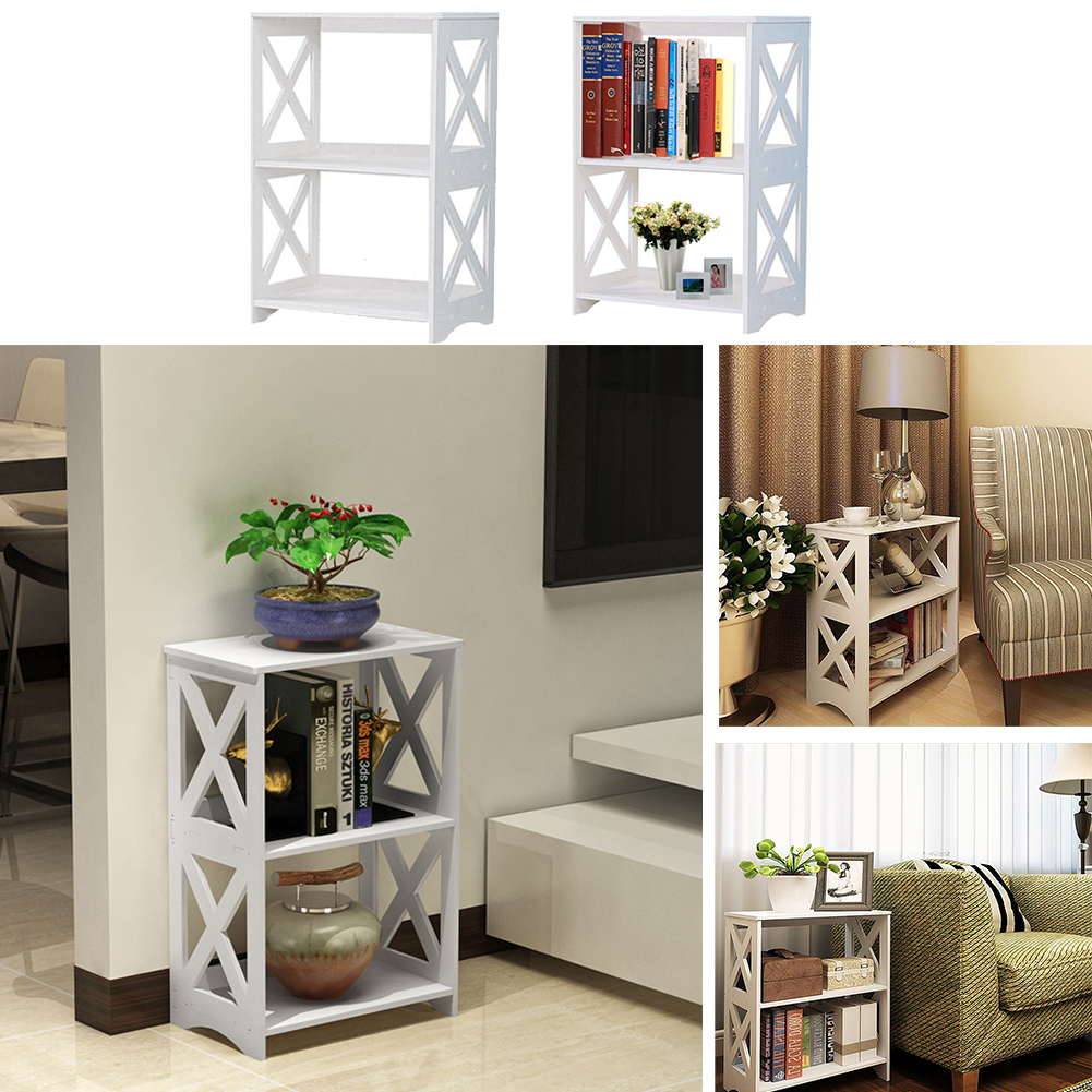 New White 3 Tiers Bookshelf and Side Table