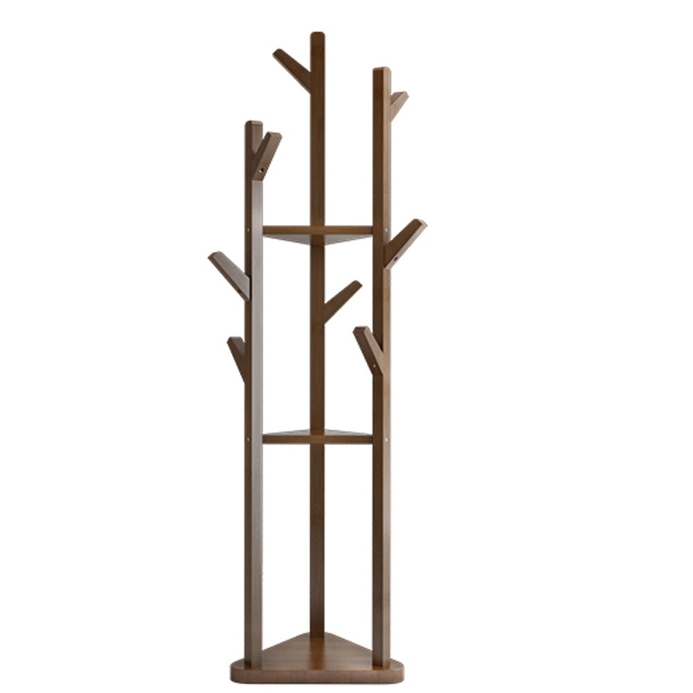 Wooden Coat Rack Stand with 3 Shelves for Entryway