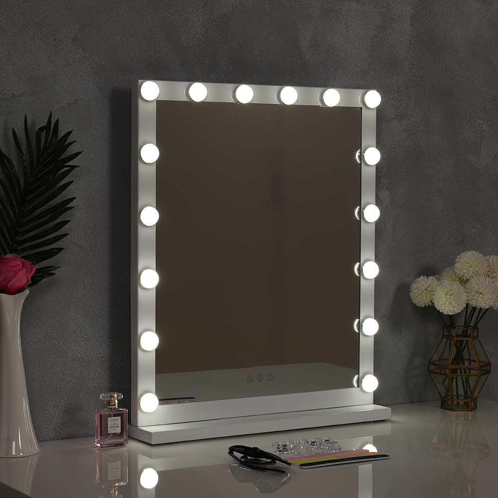 New Hollywood Style Lighted Rectangular Makeup Mirror with Base