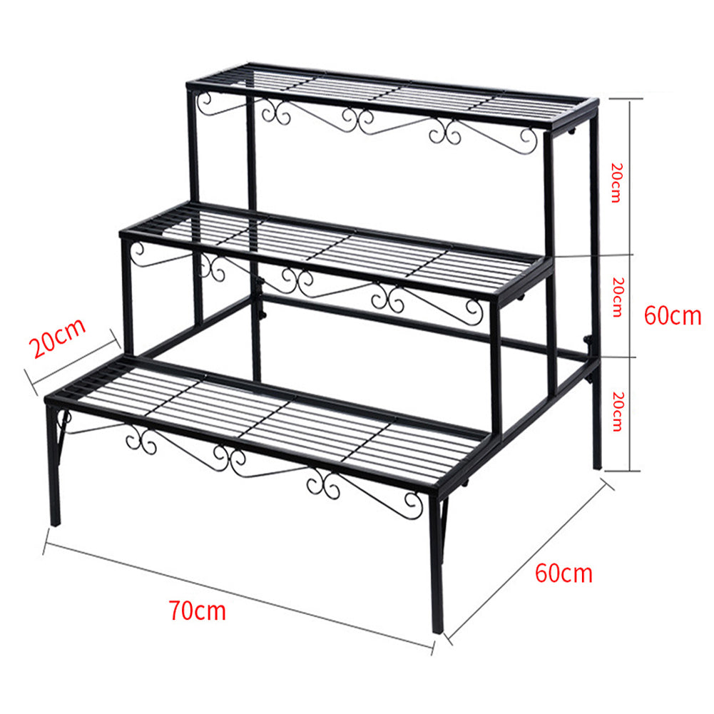 New Black Metal 3 Tier Outdoor Plant Stand for Garden and Balcony
