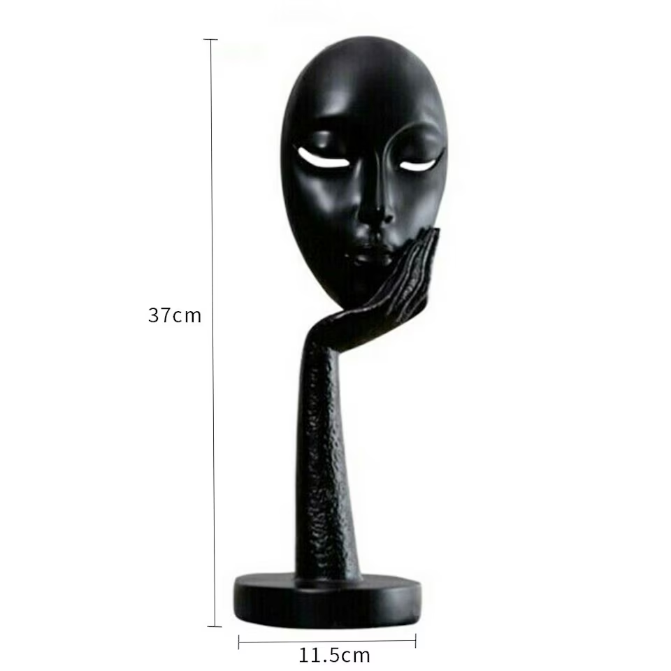 Abstract Resin Woman Face Statue 37cm Black