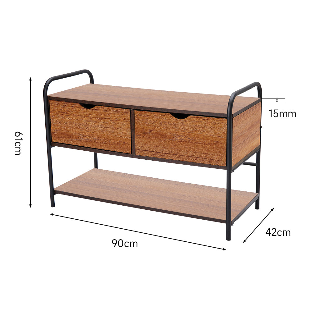 New Modern 2 Drawer Metal and Wood Entry Bench