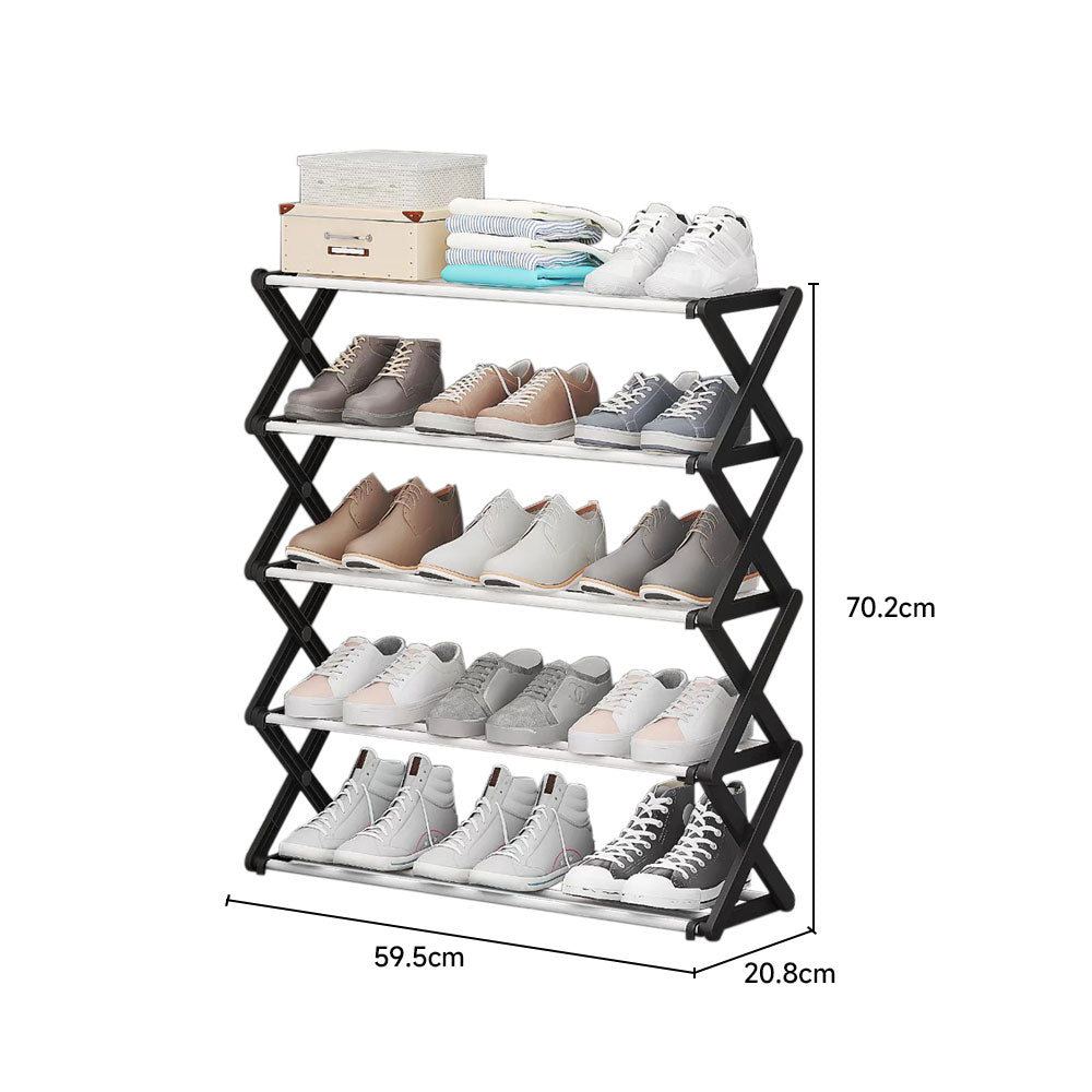 New 5 Tier Foldable Multi Tier Metal Shoe Rack Black and White