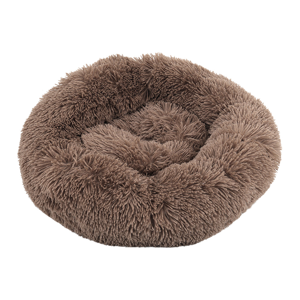 New Round Donut Plush Dog Cuddler Bed Brown