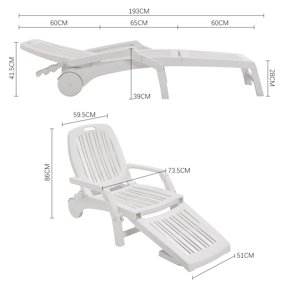 New Sun Lounger Outdoor Folding Lounge Chair Recliner with Wheels