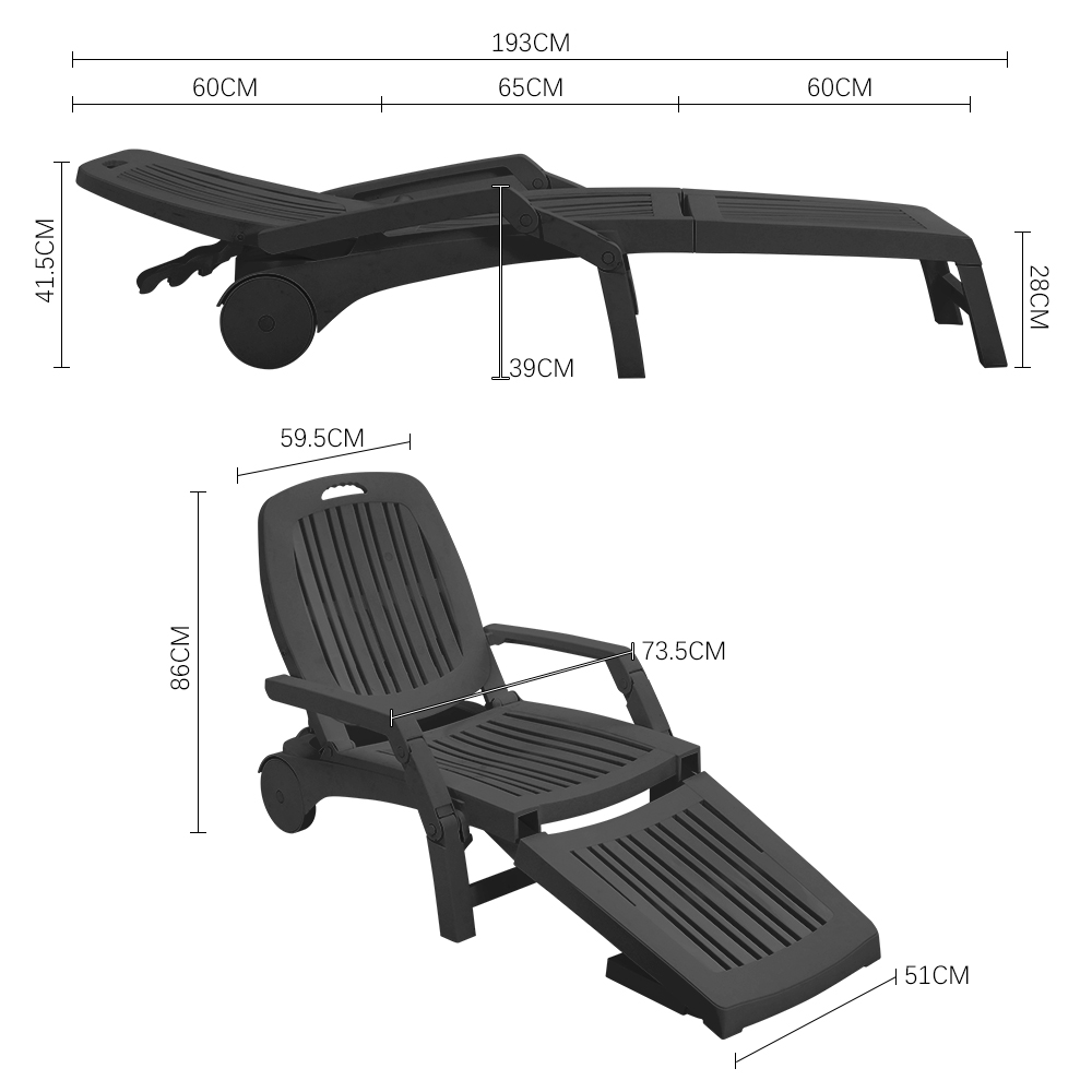 New Sun Lounger Outdoor Folding Lounge Chair Recliner with Wheels