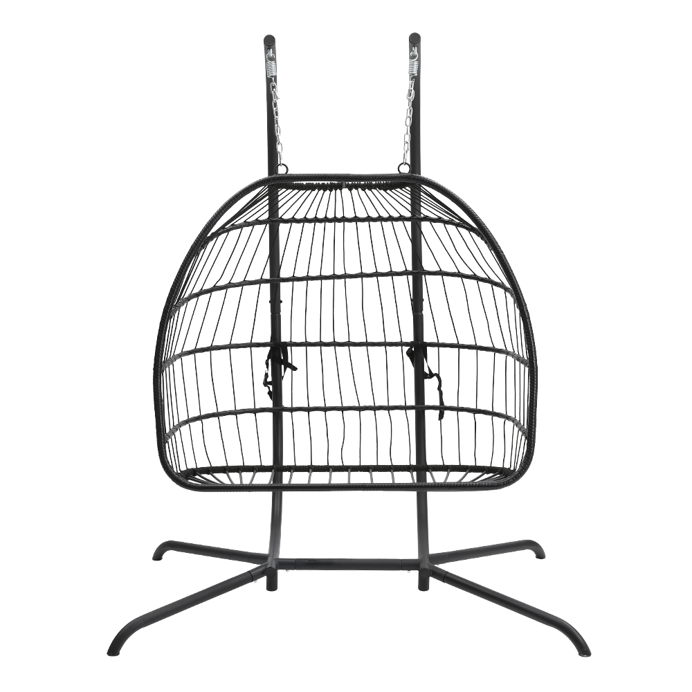 New Outdoor Garden Hanging 2-Seater Egg Chair with Dark Grey Cushion