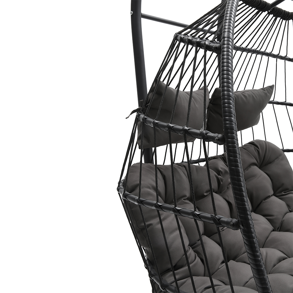 New Outdoor Garden Hanging 2-Seater Egg Chair with Dark Grey Cushion