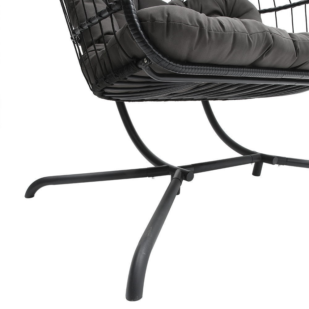 New Outdoor Garden Hanging 2-Seater Egg Chair with Dark Grey Cushion