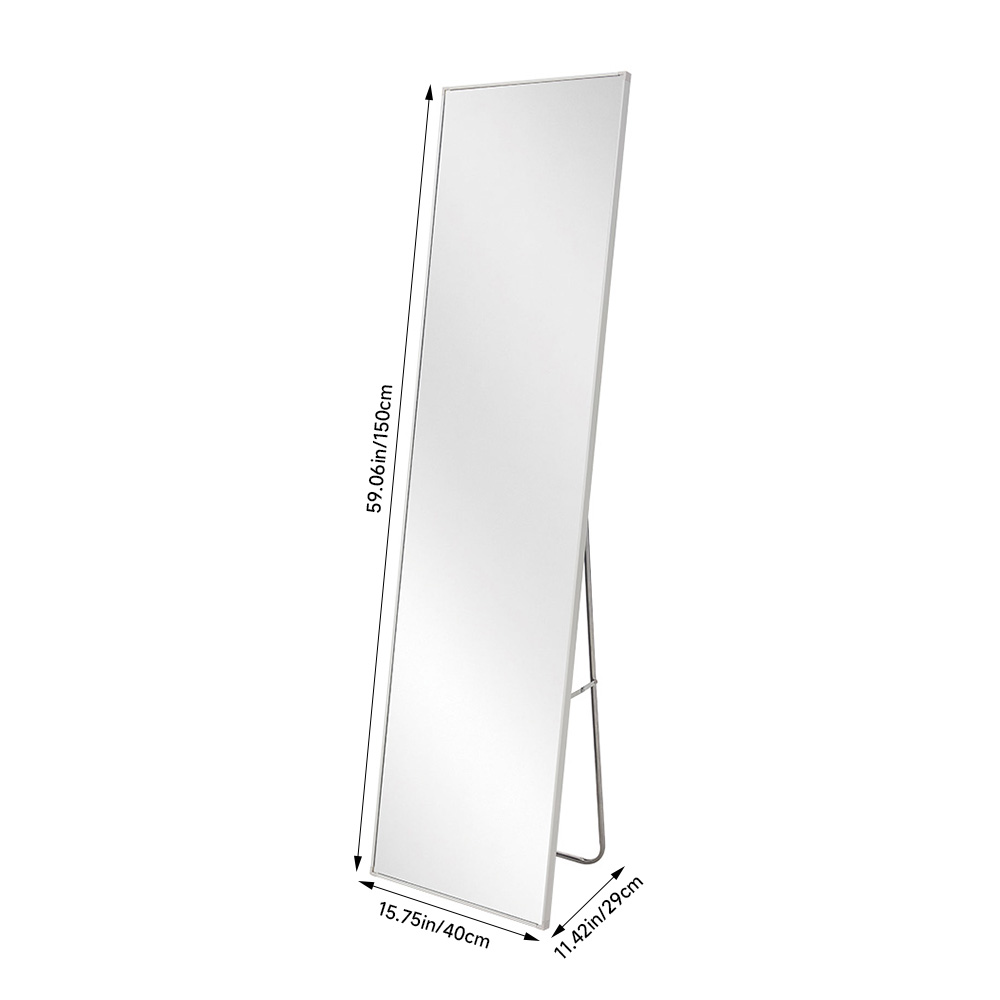New Silvery White Modern Slim Frame Full Length Mirror 150 x 40cm