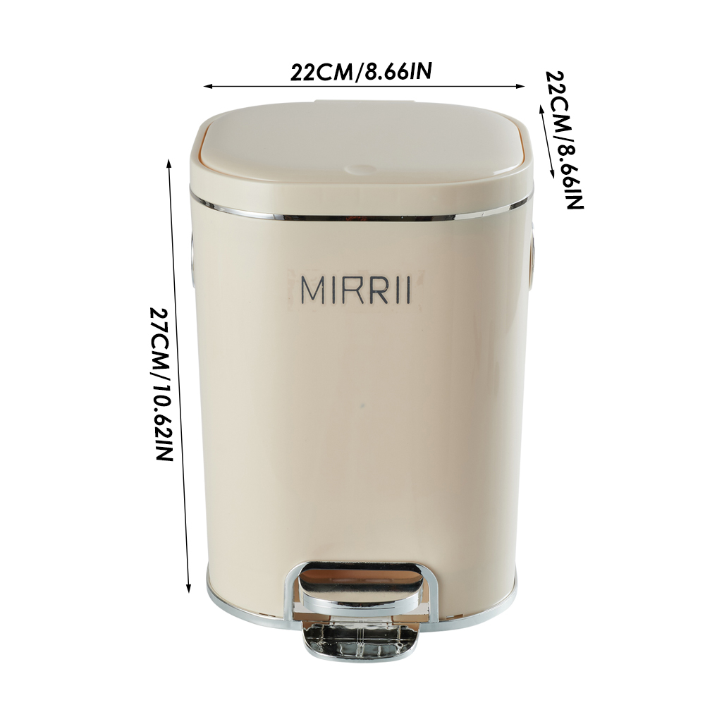 New 8L Cream-Coloured Trash Bin with Lid