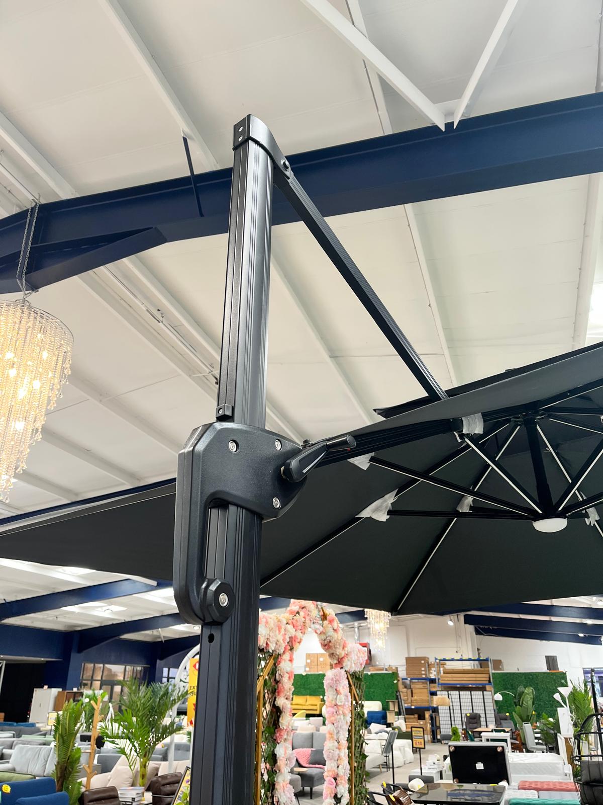 Outdoor Large 3M LED Cantilever Parasol Dark Grey