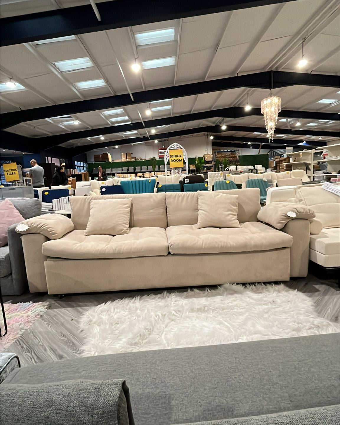 Multifunctional Sleeper 3 Seater Sofa Bed with Storage Space Beige 255cm W