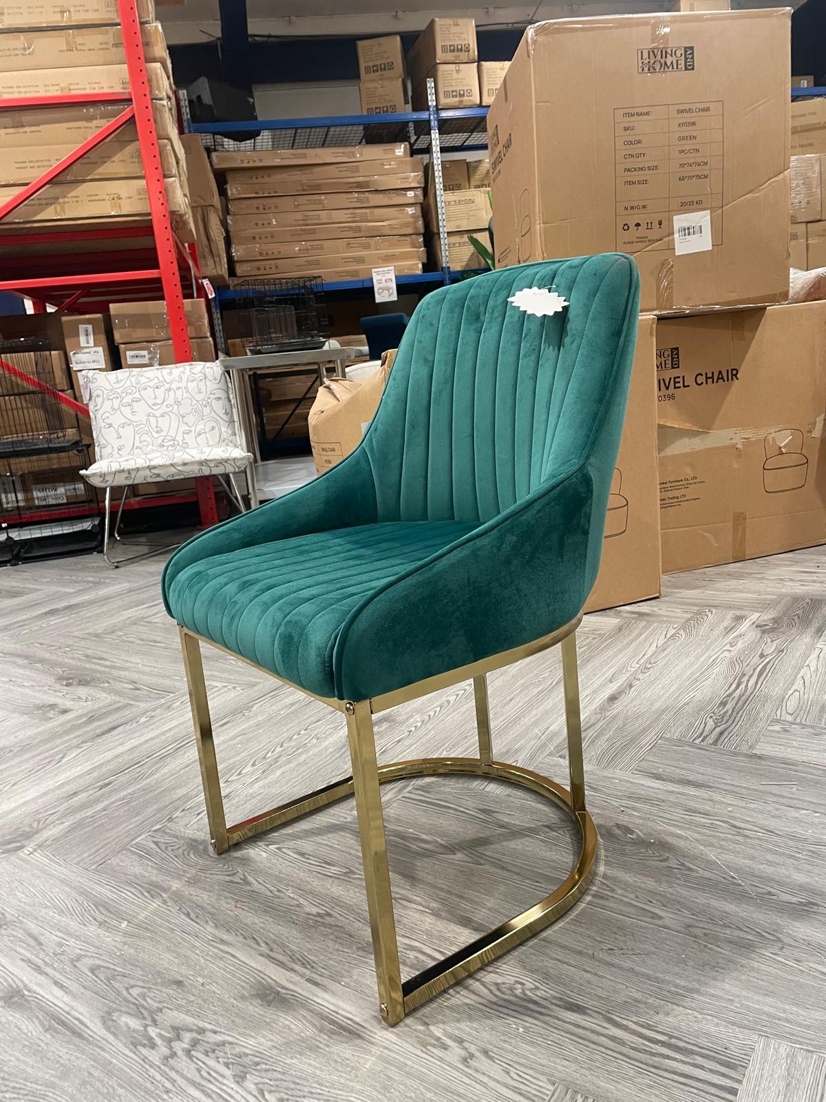 Velvet Upholstered Dining Chair with Metal Base Green 1PC