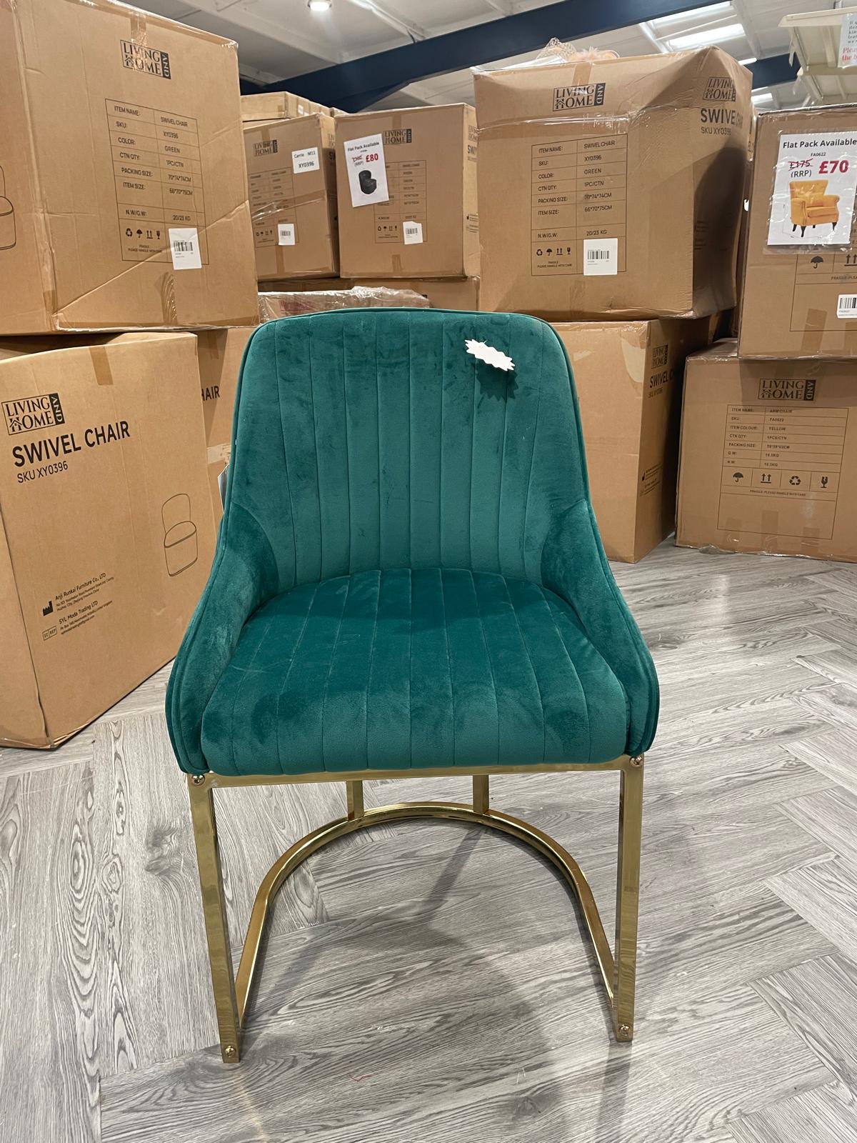 Velvet Upholstered Dining Chair with Metal Base Green 1PC
