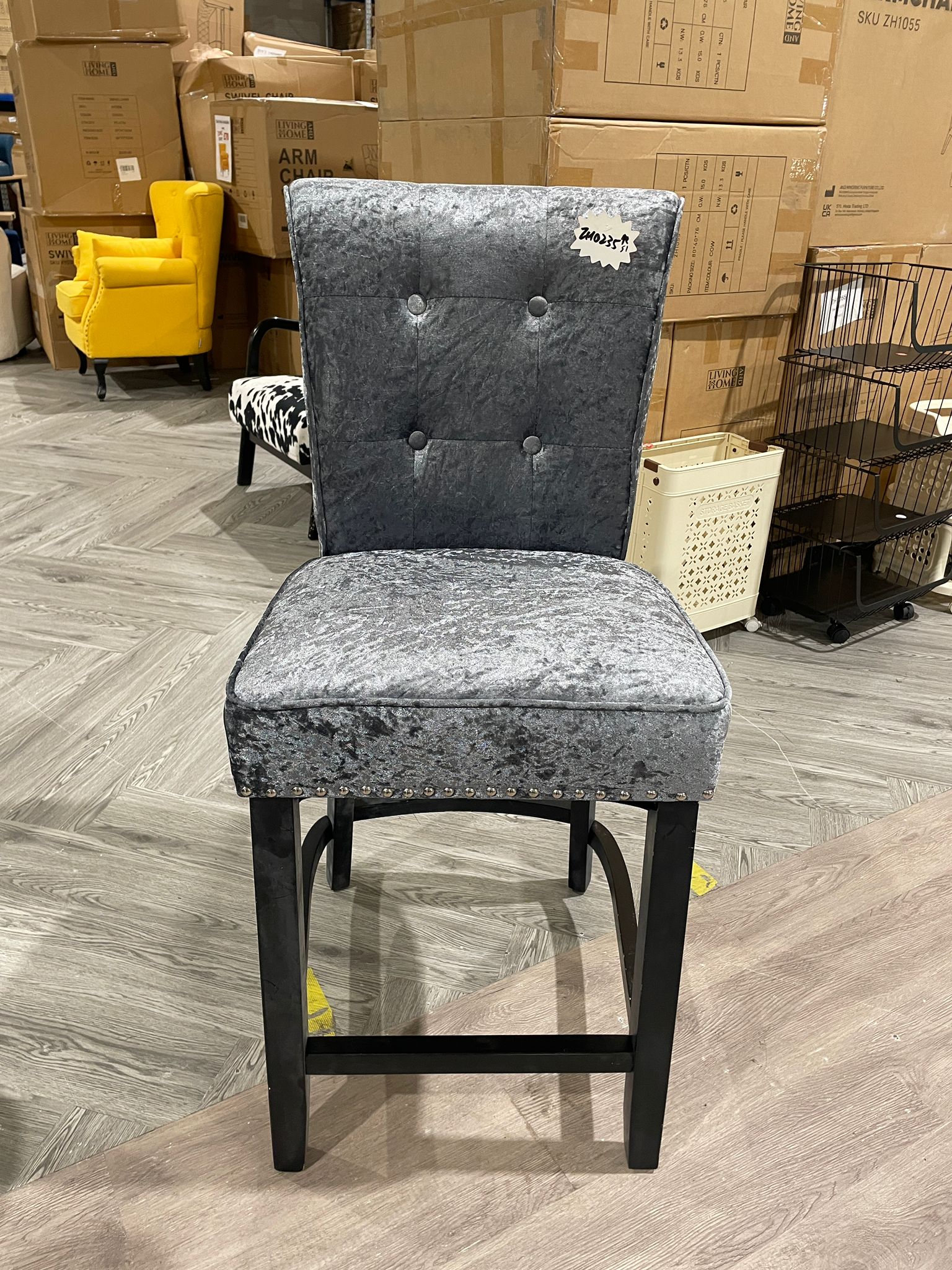 Modern Ice Velvet Tufted Grey Bar Stool 1PC