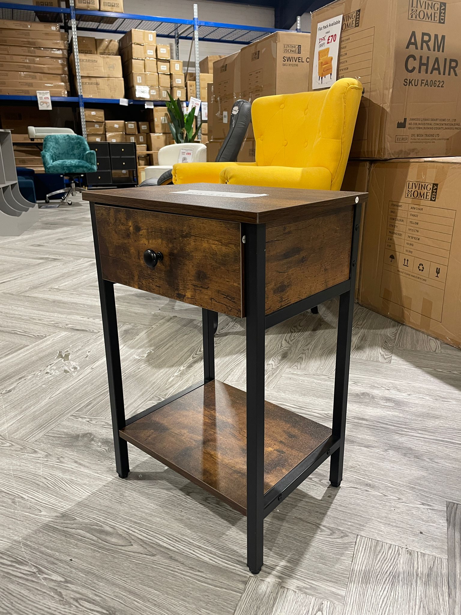 Industrial Side Table with Drawer for Living Room