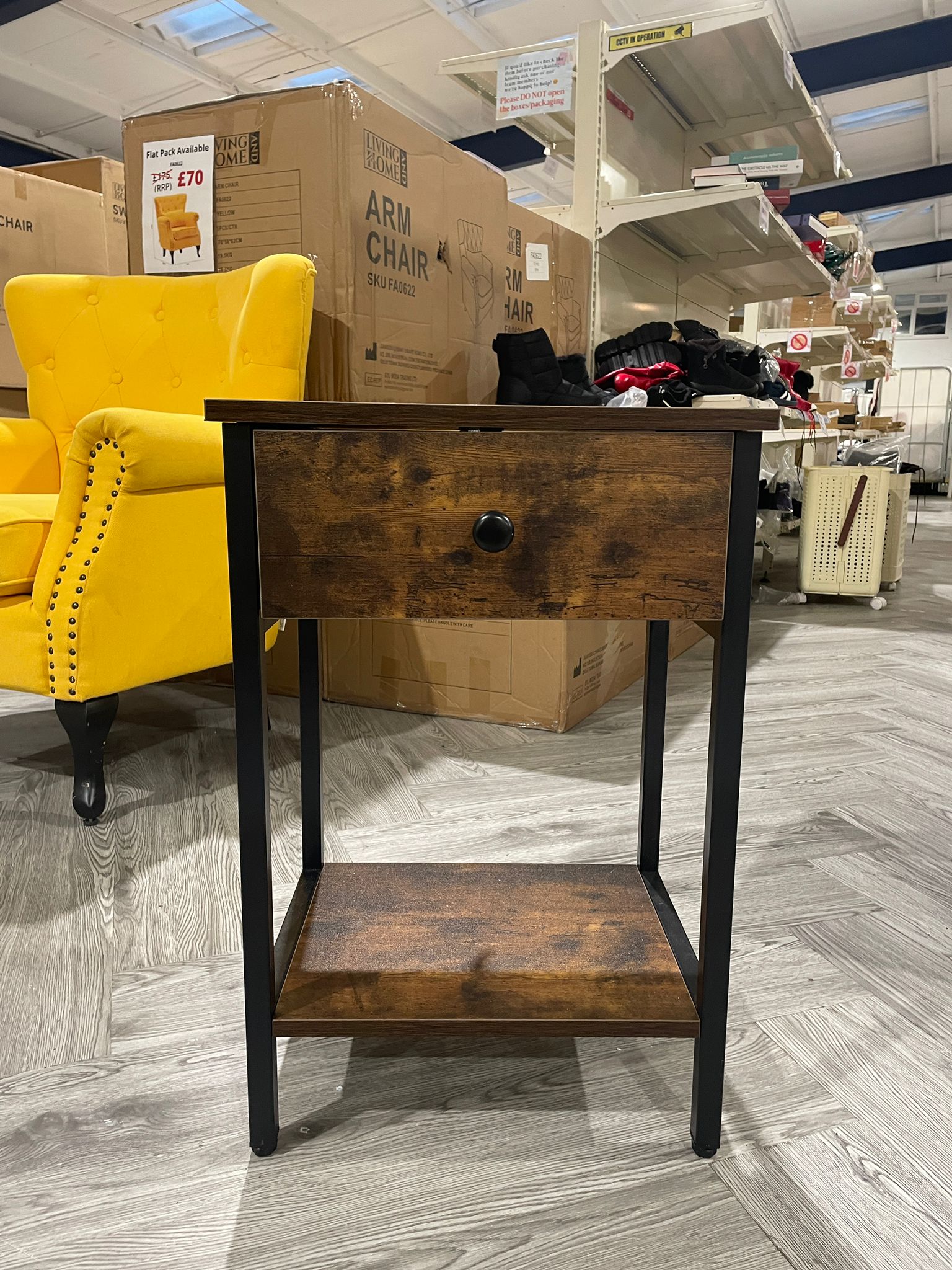 Industrial Side Table with Drawer for Living Room