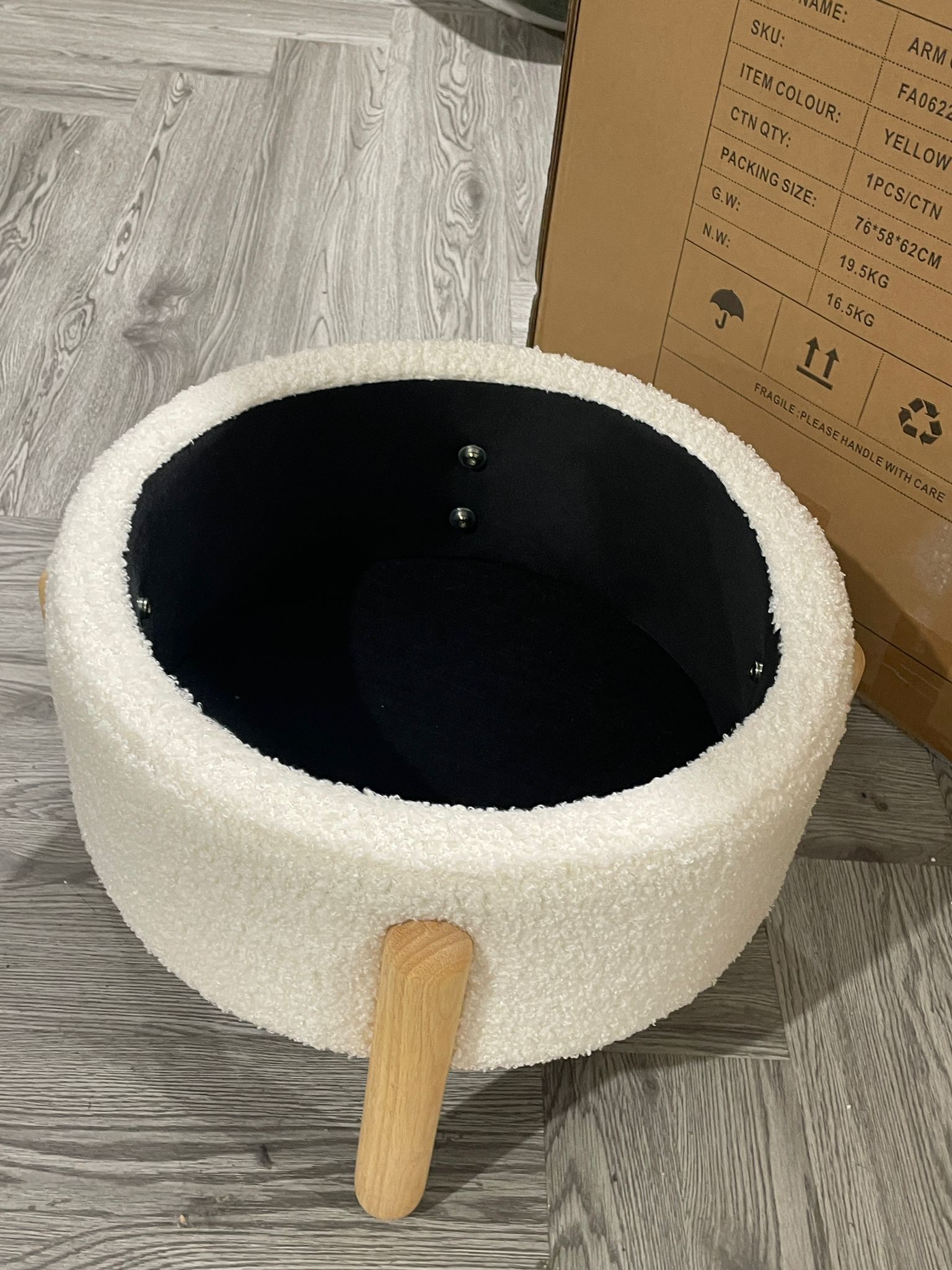 Round Storage Ottoman Footrest Beige