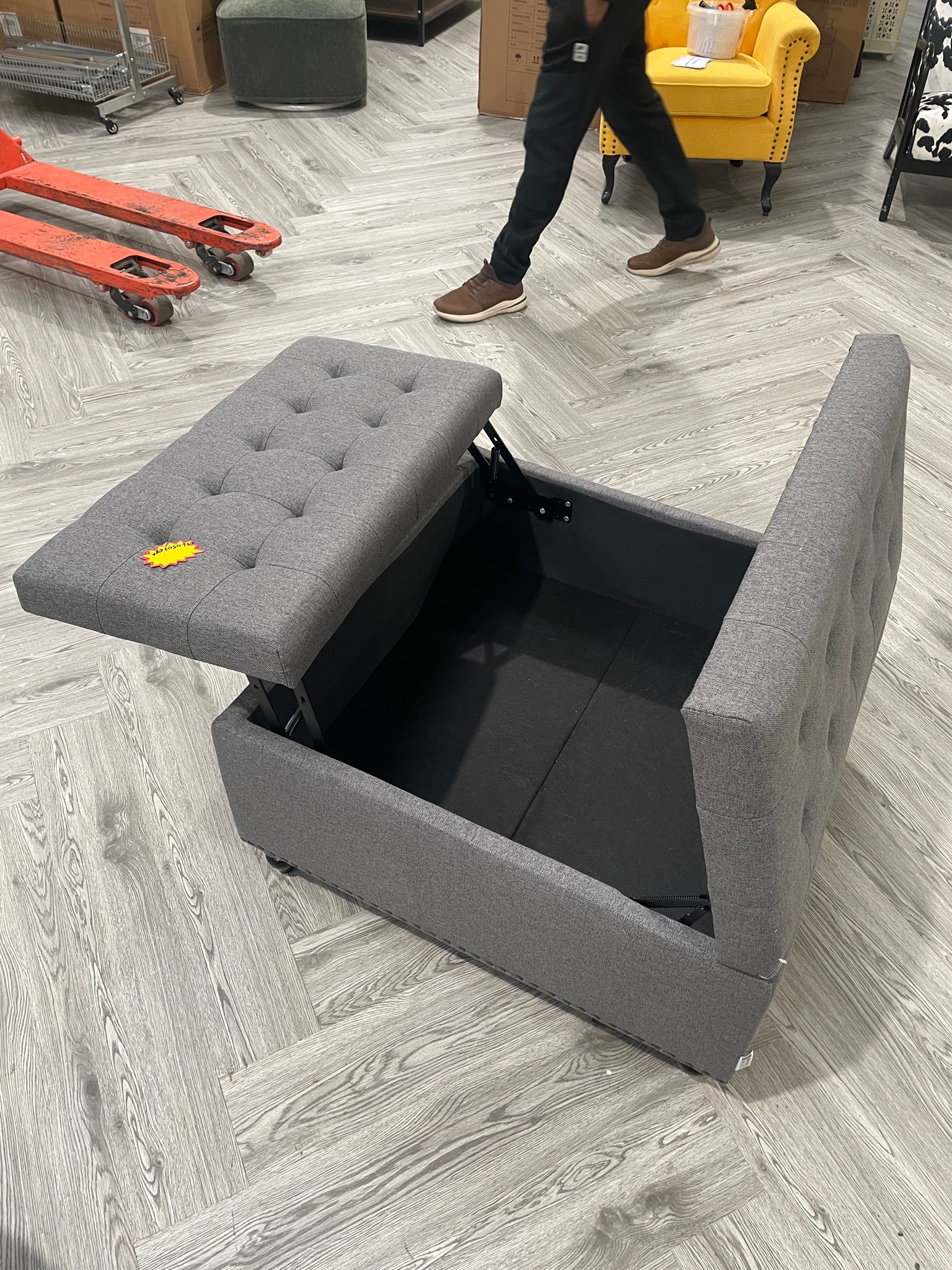 Square Linen Upholstered Storage Ottoman with Lift Top & Flip Design Grey