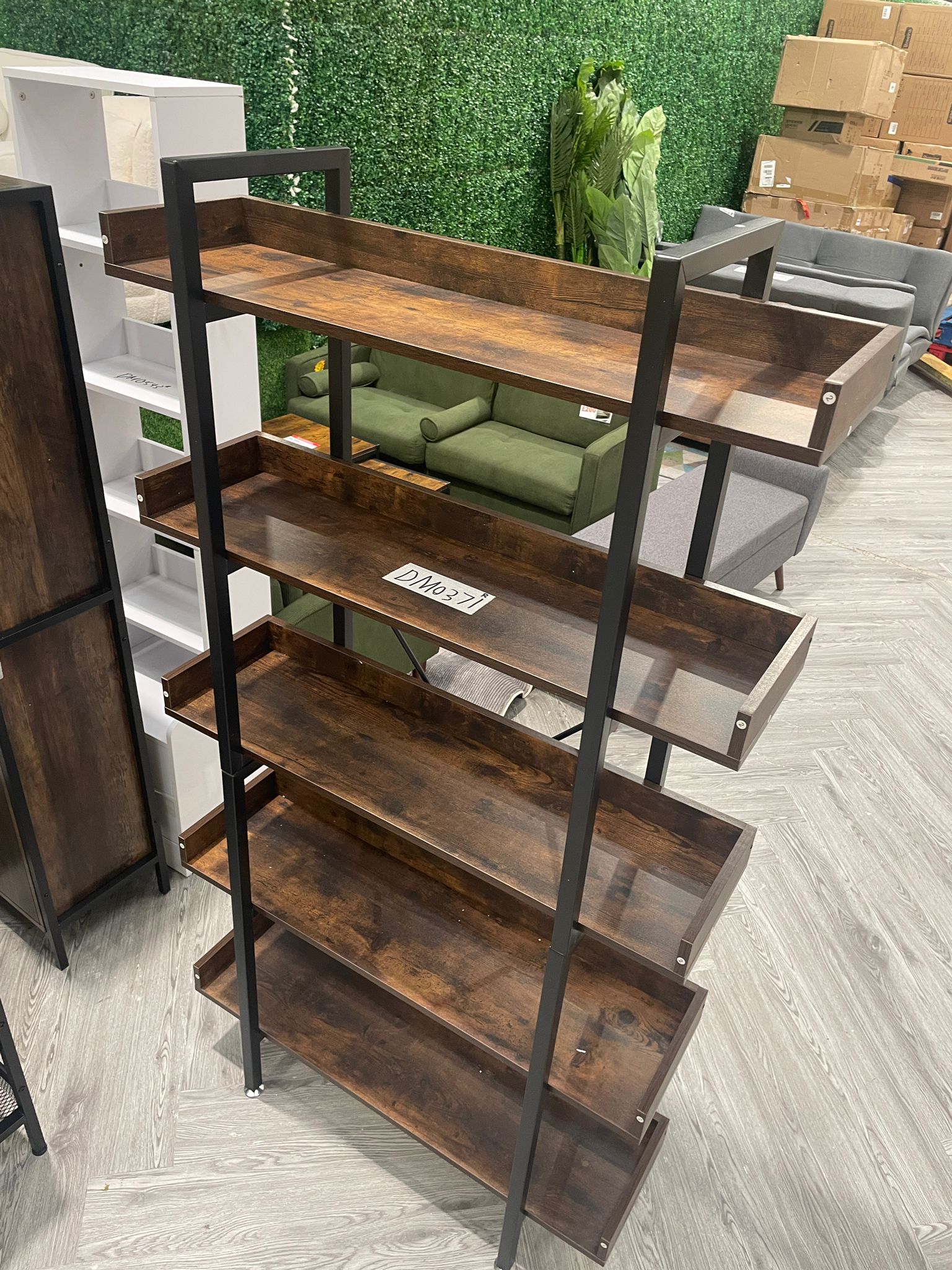 5 Tier Industrial Bookcase Shelf Brown