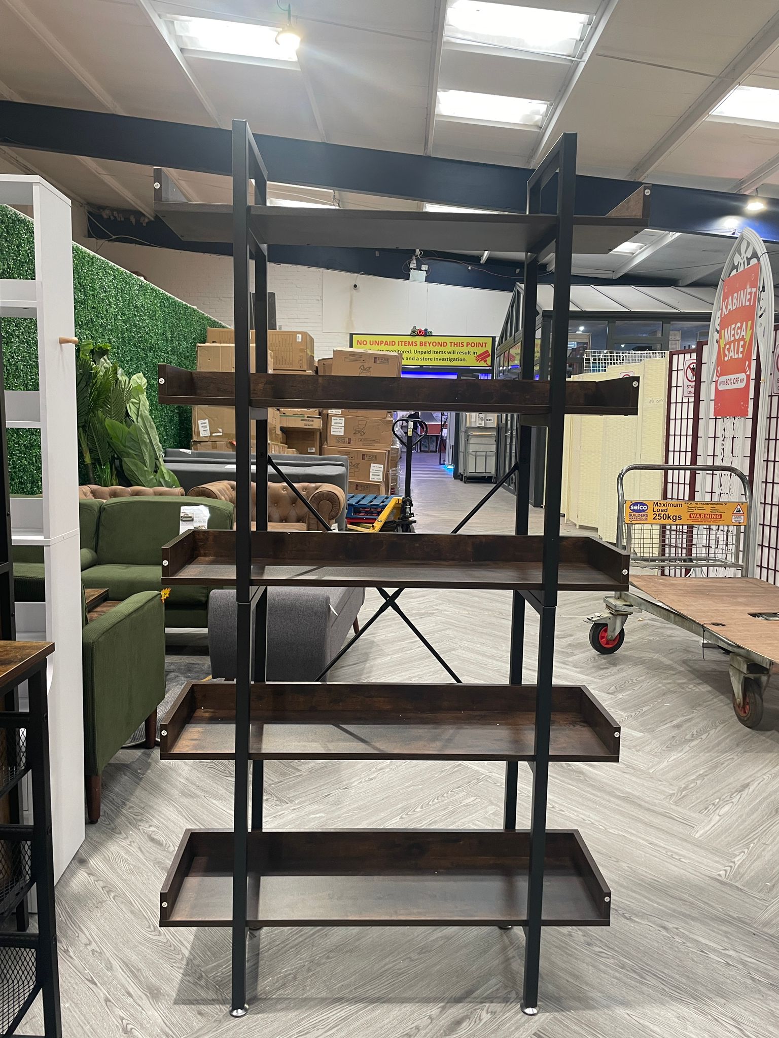 5 Tier Industrial Bookcase Shelf Brown