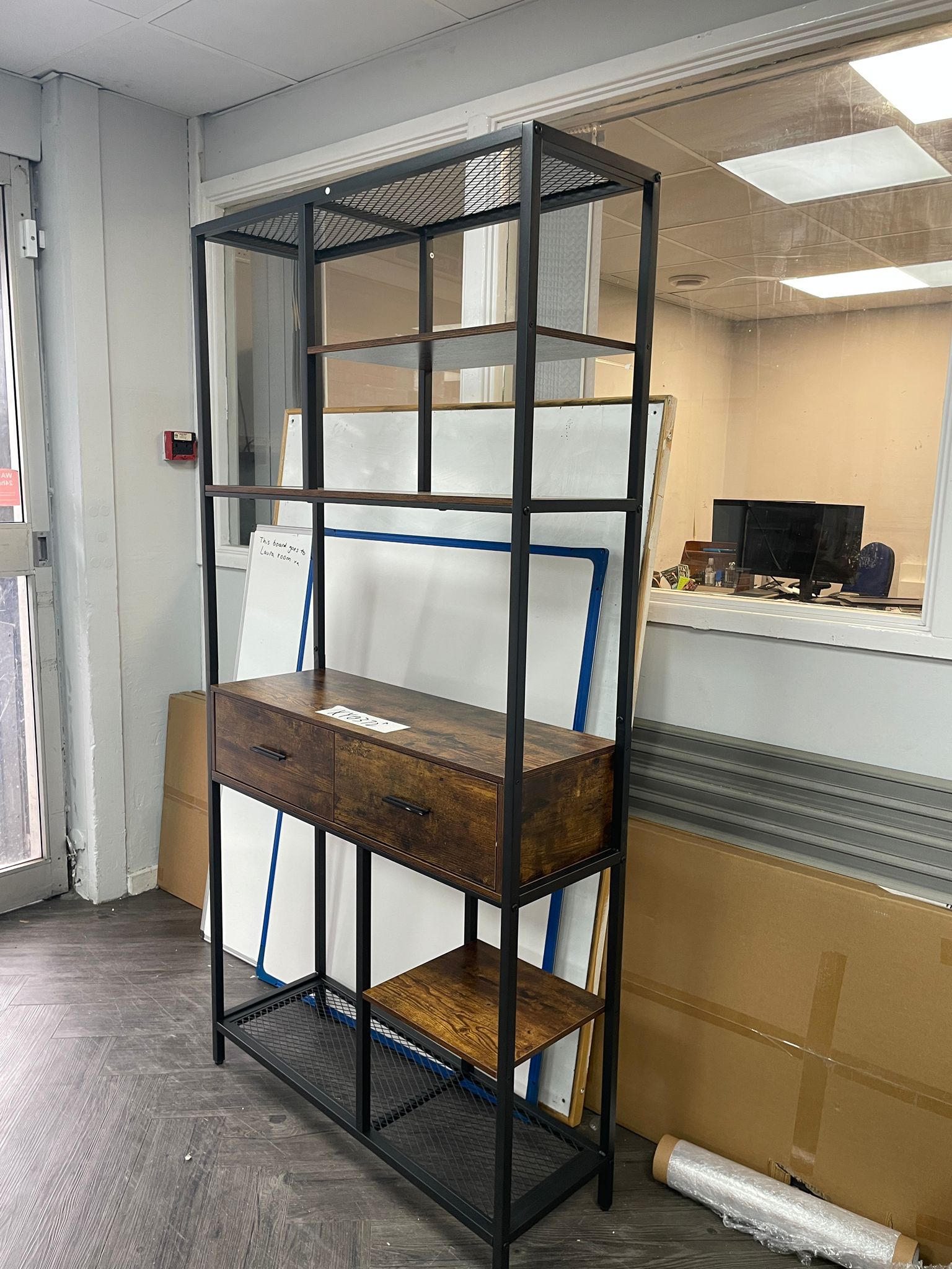 Vintage Plant Stand Storage Shelf with Two Drawers Black and Brown