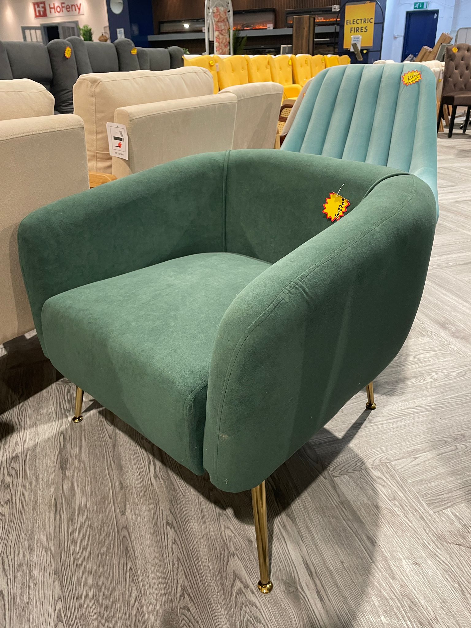 Velvet Upholstered Armchair with Metal Legs Green