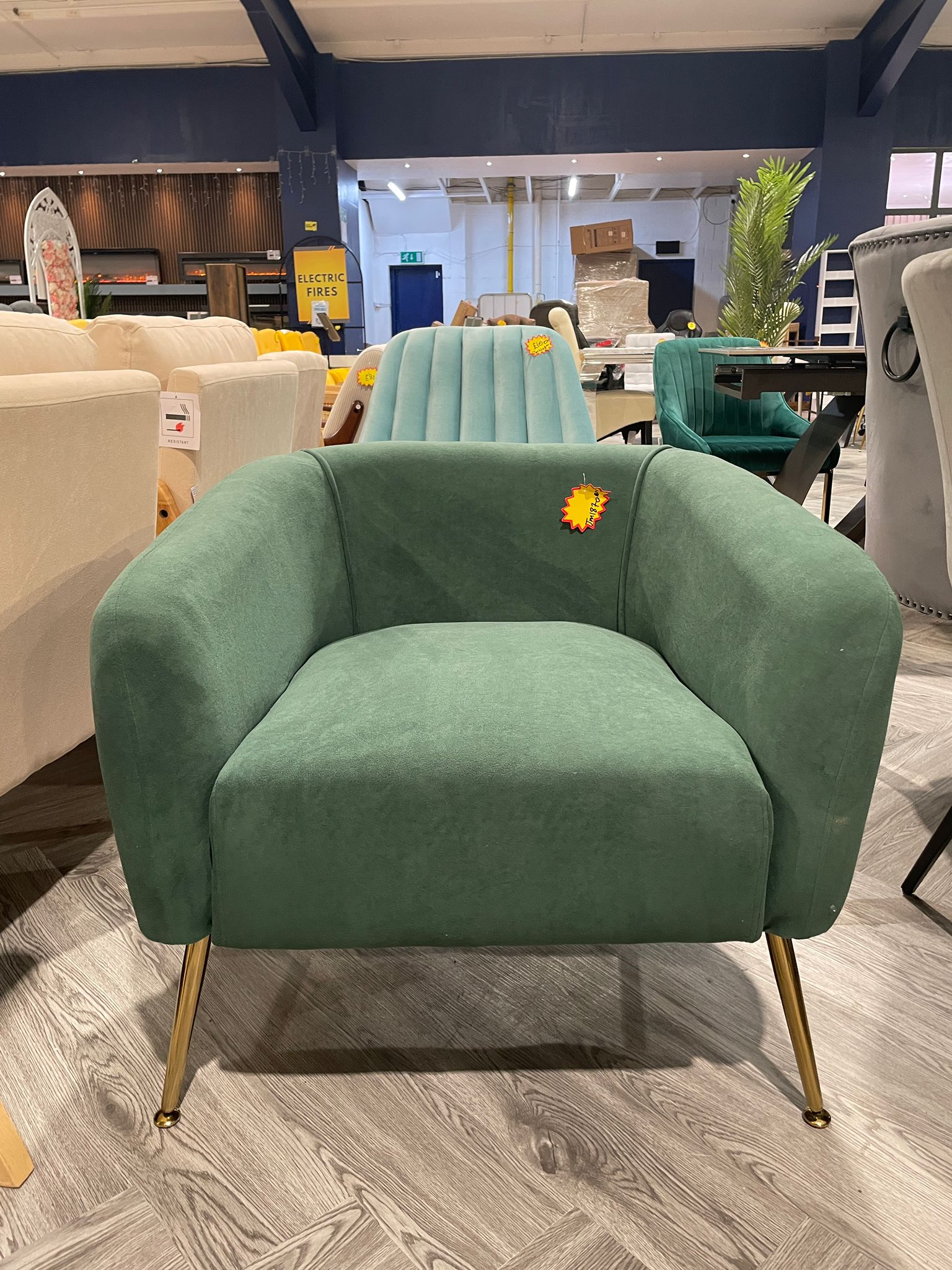 Velvet Upholstered Armchair with Metal Legs Green