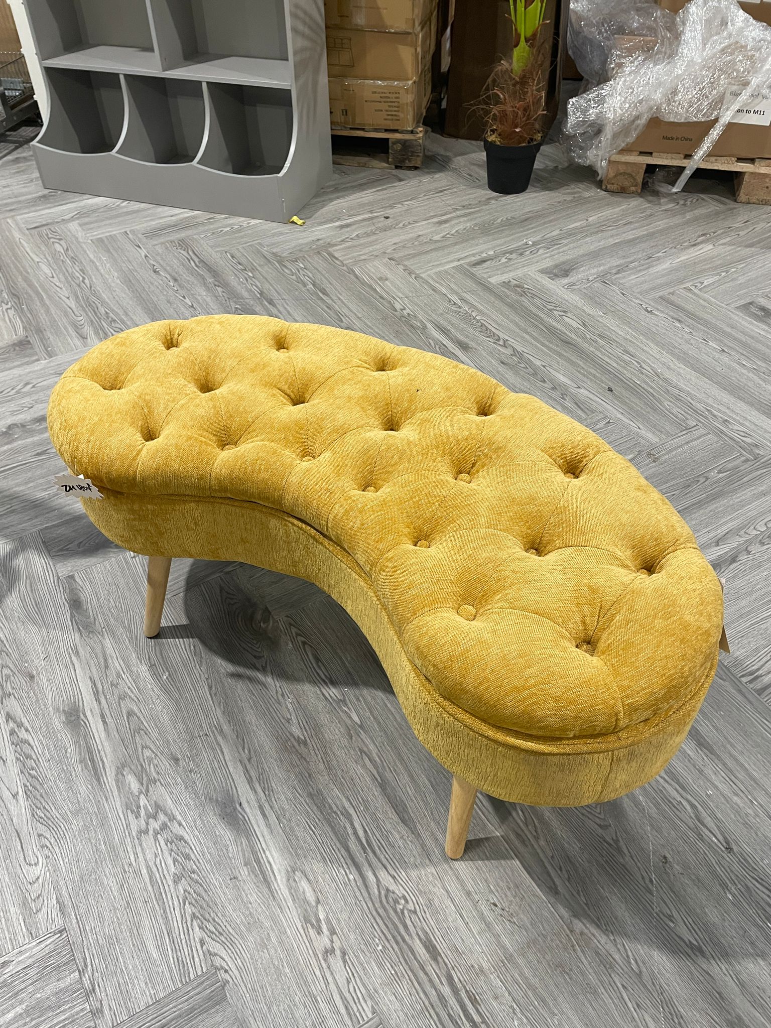Chenille Upholstered Button Tufted Storage Ottoman Bench with Wooden Legs Yellow