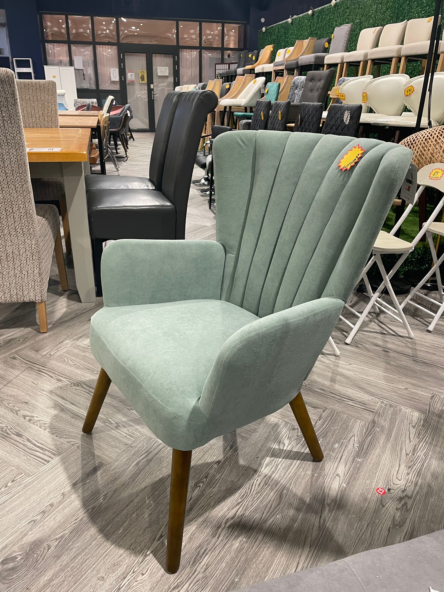 Velvet Upholstered Armchair with Wooden Legs