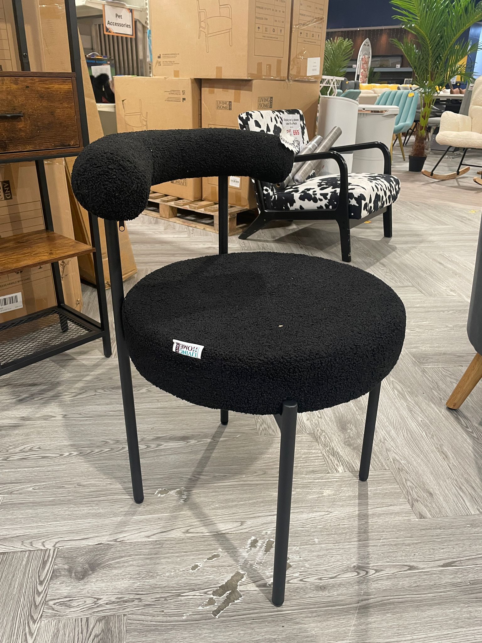 Sherpa Fleece Upholstered Dining Chair with Metal Legs Black 1PC