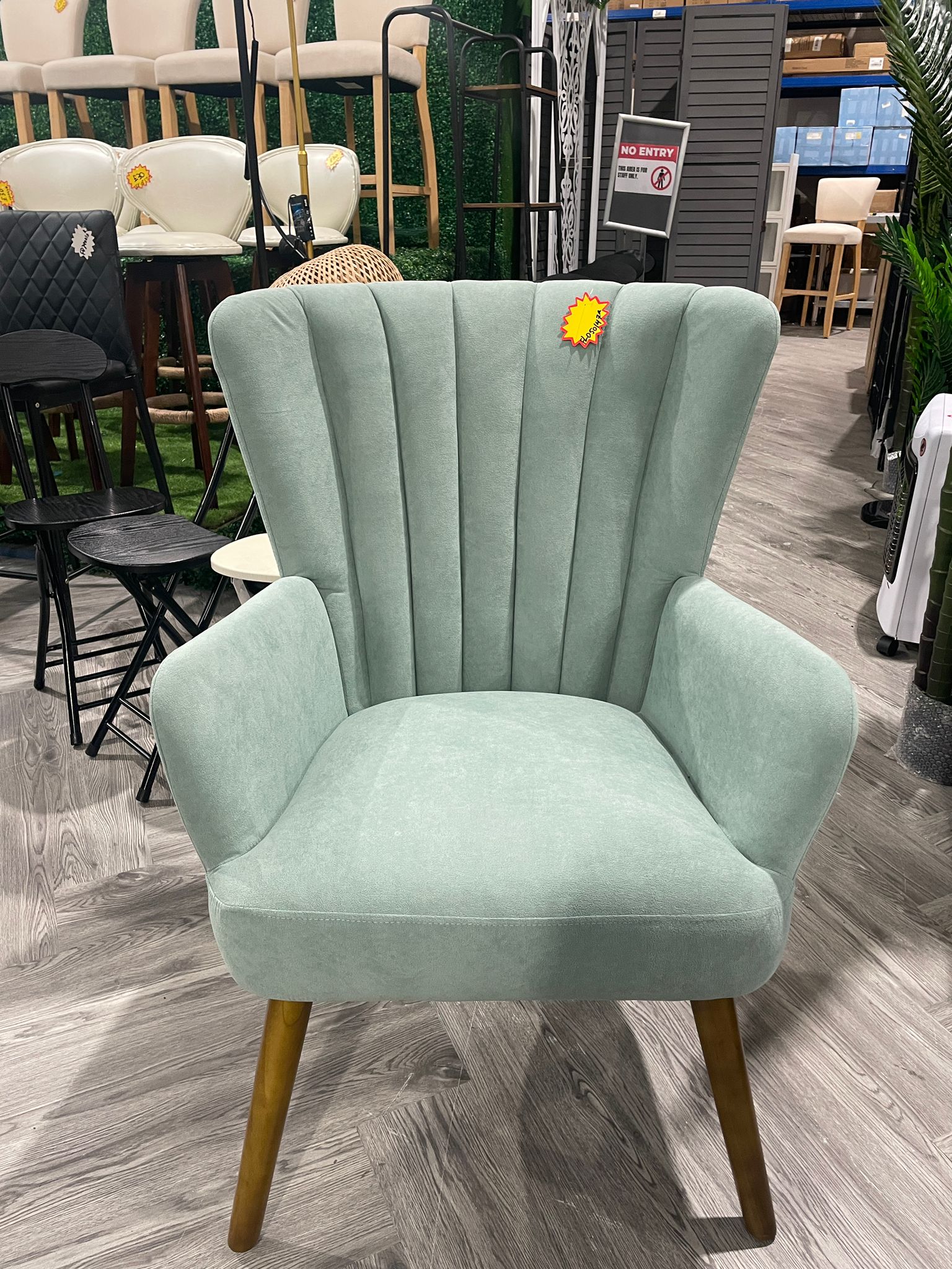 Velvet Upholstered Armchair with Wooden Legs