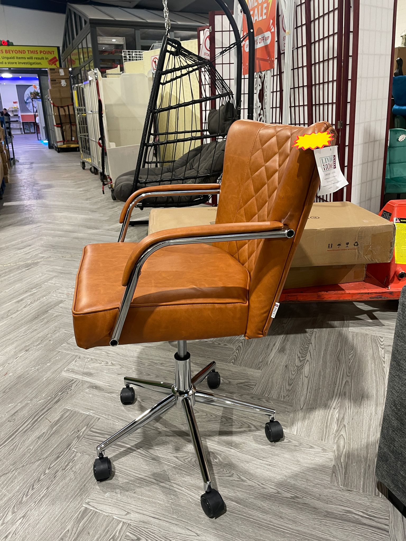 PU Leather Height Adjustable Swivel Office Chairs with Armrests and Wheels Brown